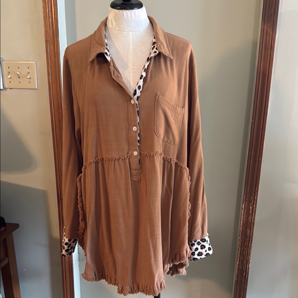 Women's Brown Button-Up Top
